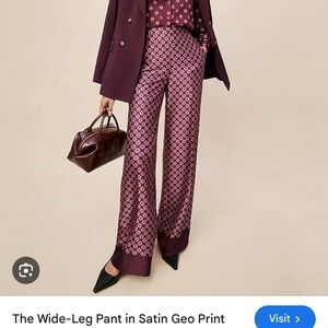 Ann Taylor Burgundy and Pink Satin Wide-Leg Geo Print Pants